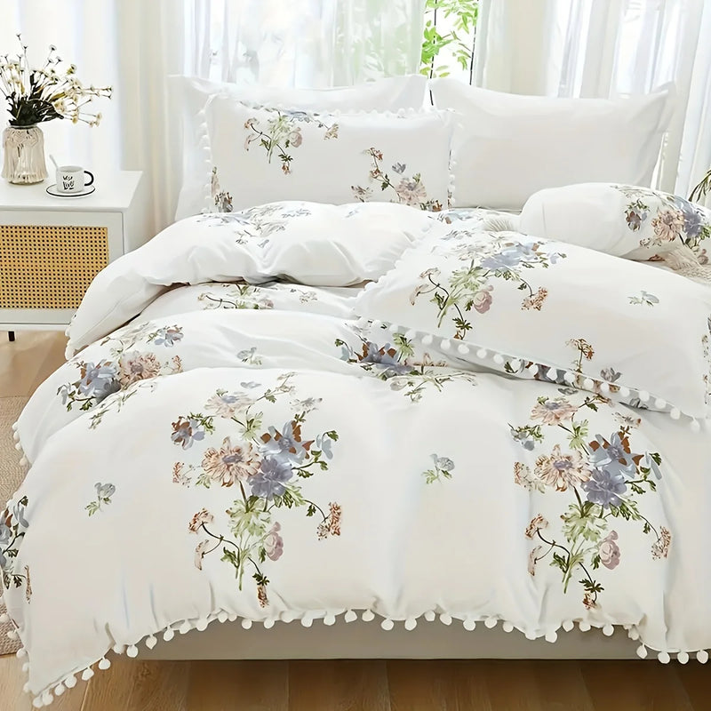 housse de couette imprimée motifs végétaux lot de trois doux et confortables
