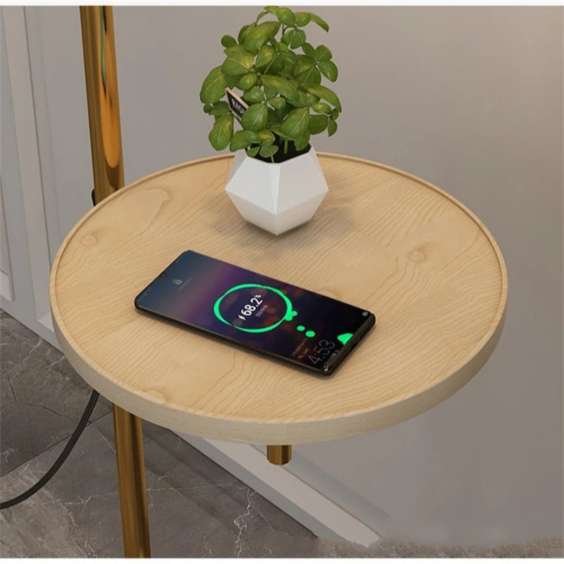 lampe de sol et table en bois avec chargement sans fil - vue 5 sur 8