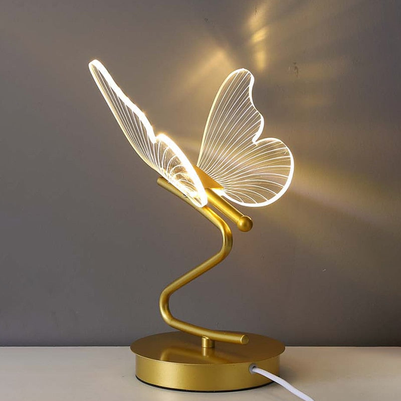 Lampe à poser design LED métallique ondulé Papillon