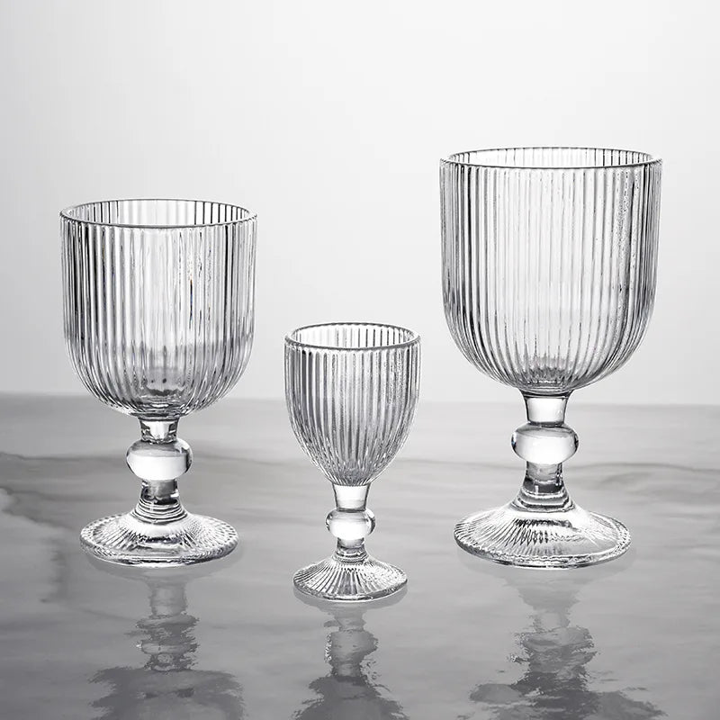 Ensemble verres vin rayés tige courte large ouverture - vue 2 sur 6