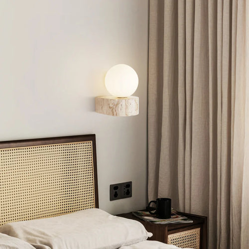 applique murale vintage en pierre naturelle avec abat-jour en verre et led - vue 5 sur 6