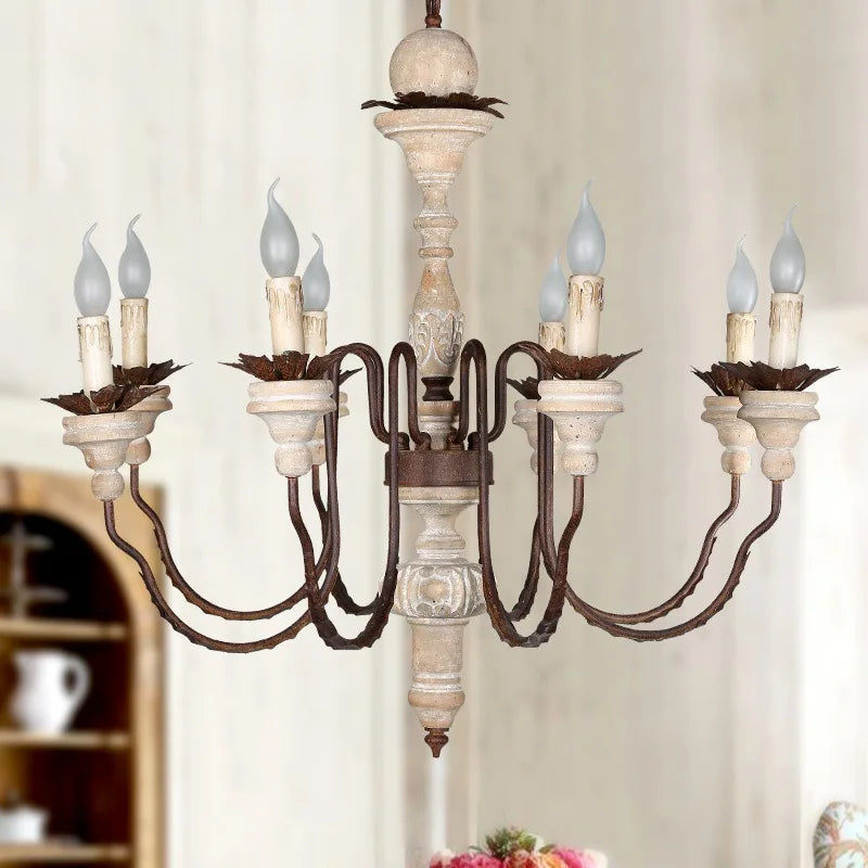 lustre rétro artisanal en bois massif luminaire décoratif suspendu - vue 4 sur 9