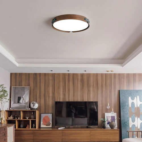 plafonnier en bois avec cuir artificiel et 3 ronds interchangeables créatif - vue 2 sur 9
