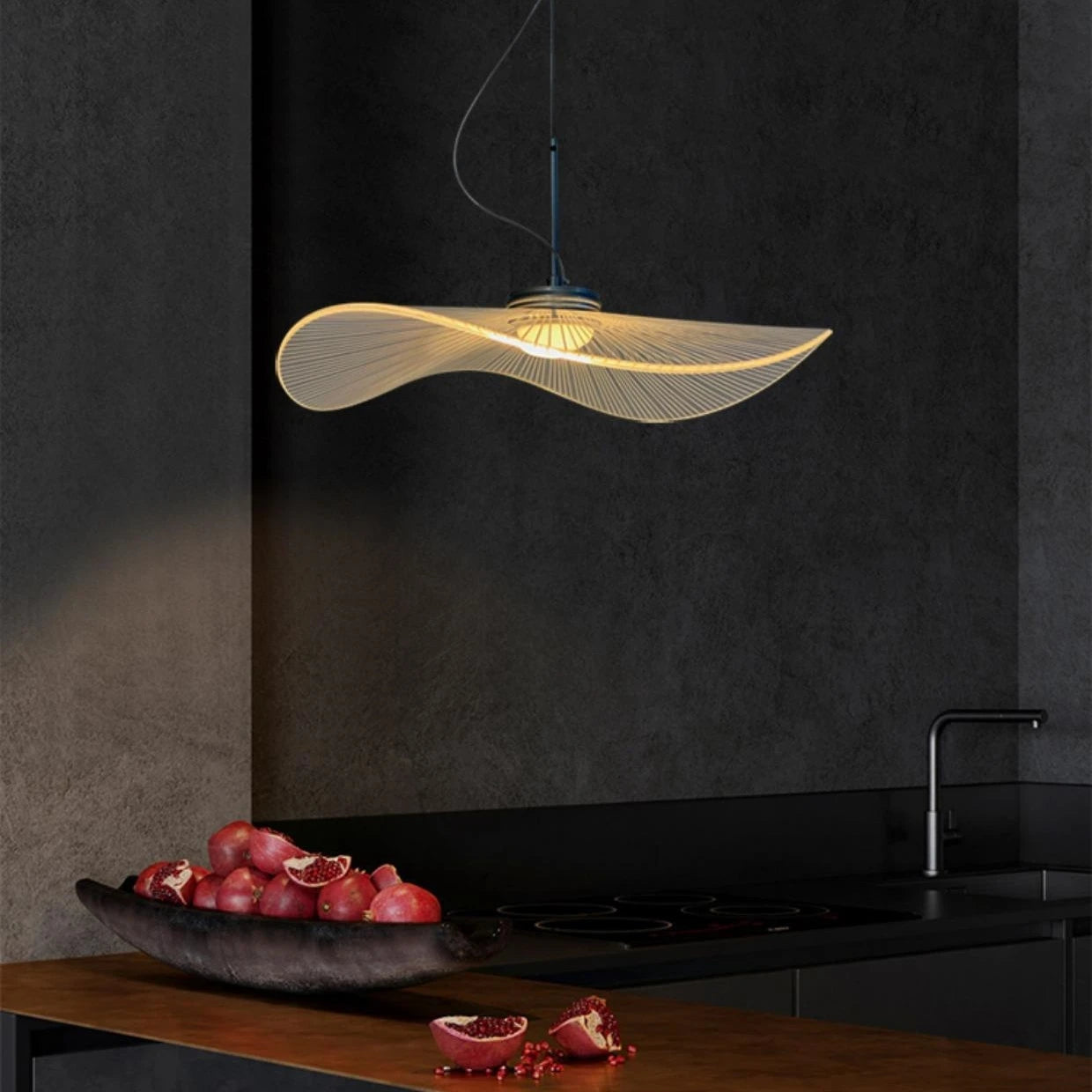Nordic Acrylic Ceiling Chandeliers Straw Hat Hanging Light Suspension Pendant Lamps for Bedroom Living Dining Room - vue 2 sur 10