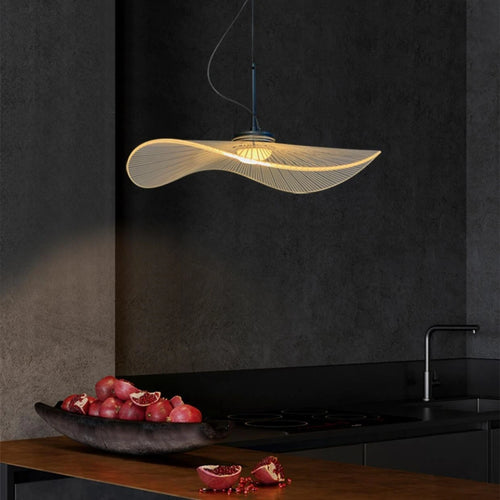 Nordic Acrylic Ceiling Chandeliers Straw Hat Hanging Light Suspension Pendant Lamps for Bedroom Living Dining Room - vue 3 sur 10