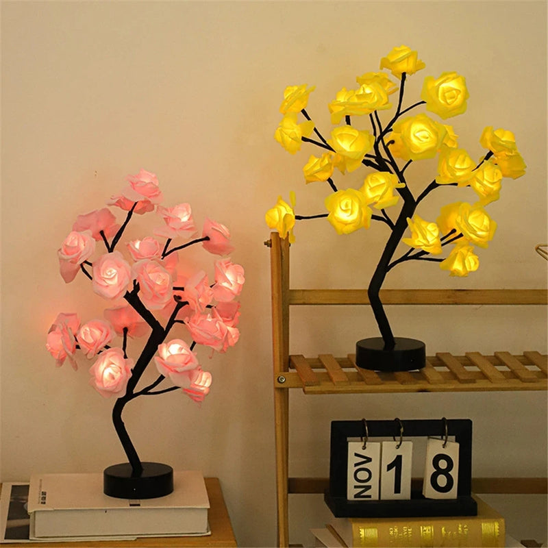 LED Rose Fleur Lampe de Table USB Arbre De Noël Fée Lumières Veilleuses Maison Fête De Mariage Chambre Décoration Cadeau de Fête des Mères