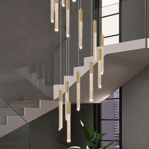 lustre en or lampe d'escalier moderne LED éclairage intérieur en cristal spirale - vue 5 sur 17