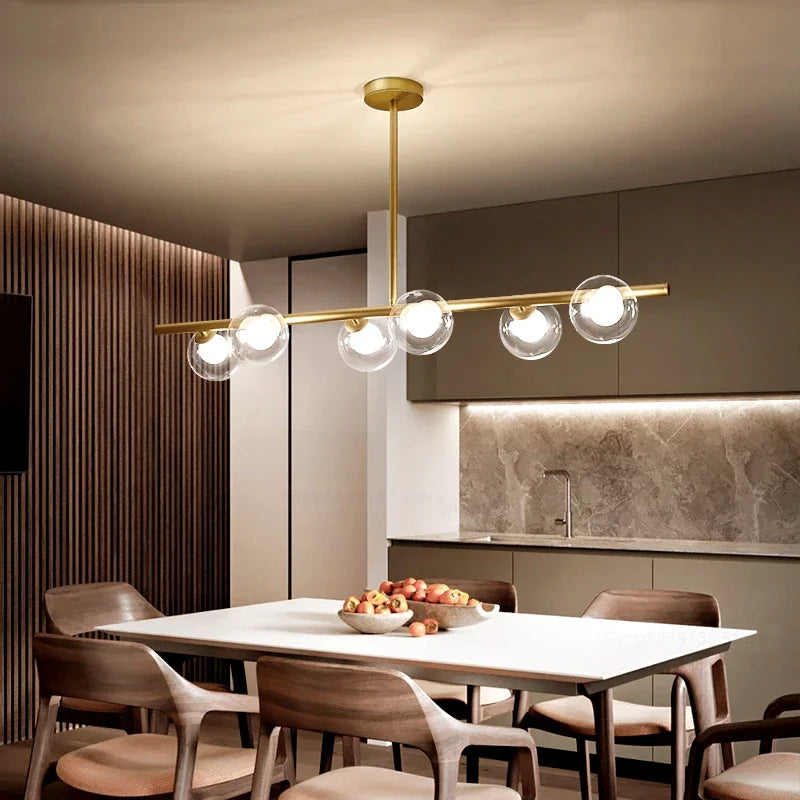 lustre led moderne avec lampes à billes en verre nordique - vue 4 sur 12
