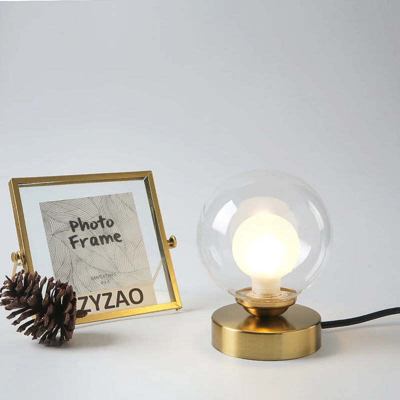Nouveau LED lampe de lecture lampes de Table boule de verre doré lampes de bureau pour luminaire de chevet chambre hôtel décor à la maison anneau rond éclairage