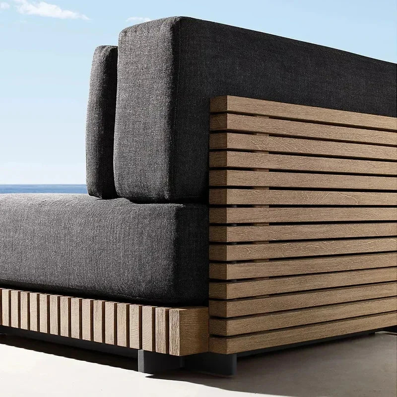 canapé extérieur en bois massif luxe pour patio et loisirs - vue 5 sur 8