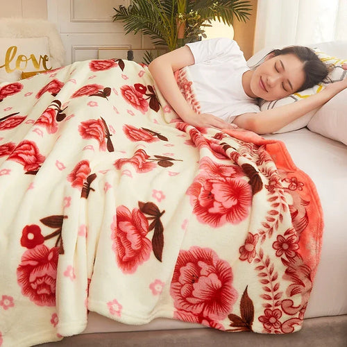 Plaid polaire motifs floraux et carreaux style doux - vue 4 sur 6