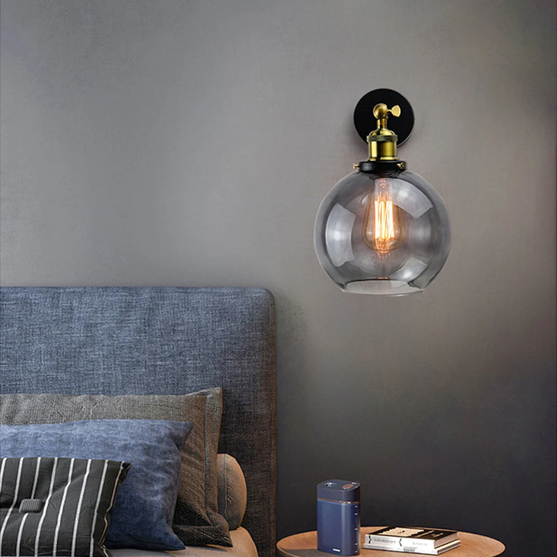 applique murale industrielle vintage style loft en verre et fer