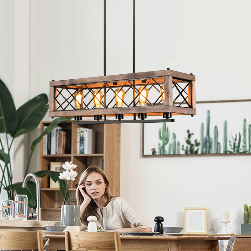 Lustre rustique en métal et bois