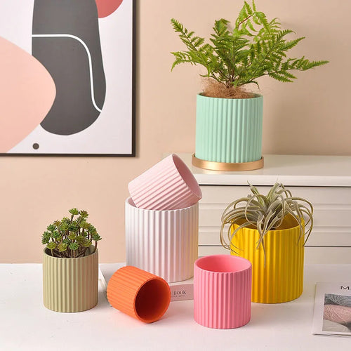 pot de fleurs en céramique lignes verticales pour plantes d'intérieur - vue 3 sur 23