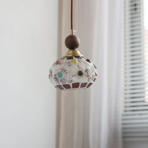 suspension en verre coloré avec fil de bois réglable moderne - vue 3 sur 25