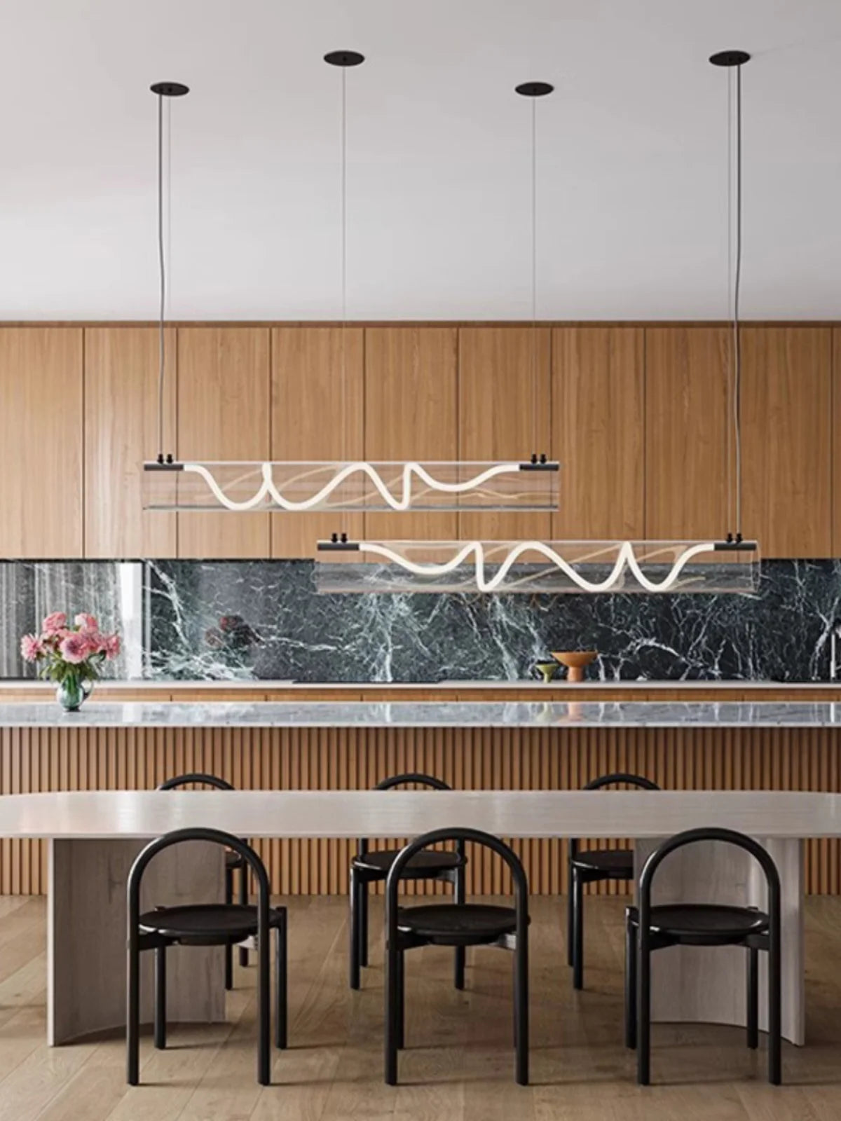 Italian designer art LED restaurant chandelier modern living room irregular long bar counter, dining table lighting fixtures - vue 3 sur 7