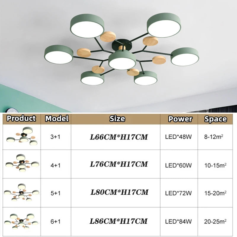 lustre en bois led style nordique pour diverses pièces