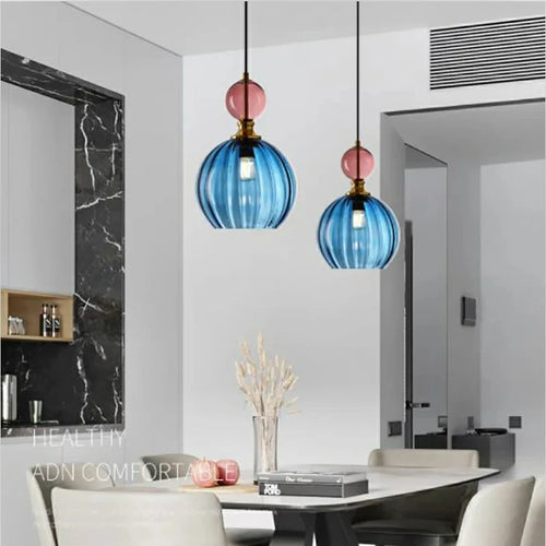 Suspension moderne couleur tête unique Restaurant nordique design verre suspendus luminaires salon bar décor LED lumières