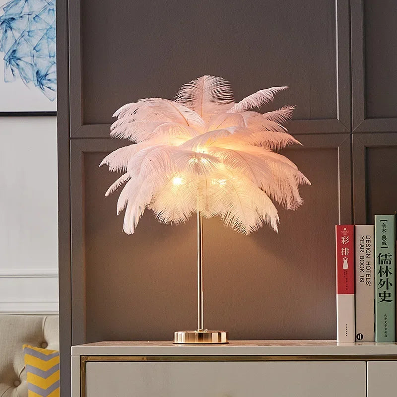 lampadaire décoratif en plumes d'autruche avec luminaire led - vue 13 sur 18