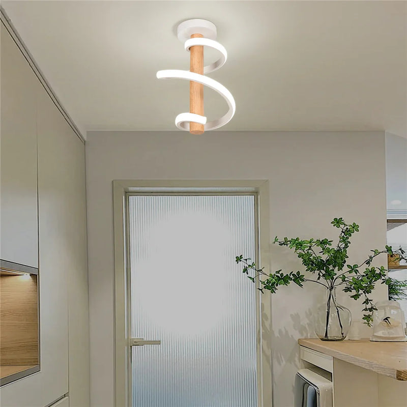 plafonnier led ondulé en bois design moderne long tube décoratif