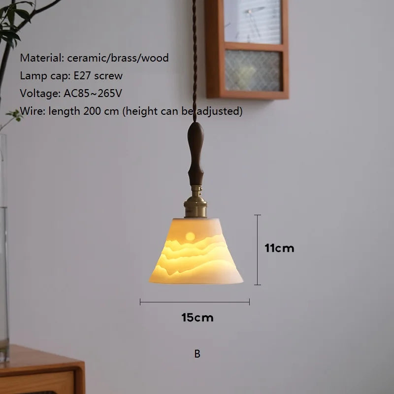 lustre nordique vintage en céramique et laiton luminaire suspendu - vue 9 sur 10