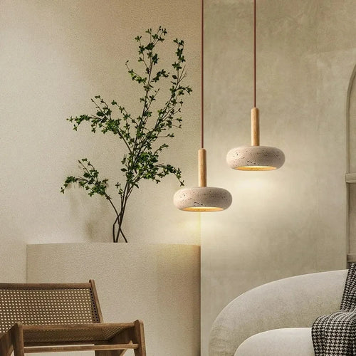 lustre moderne en bois avec suspension led en pierre - vue 3 sur 7