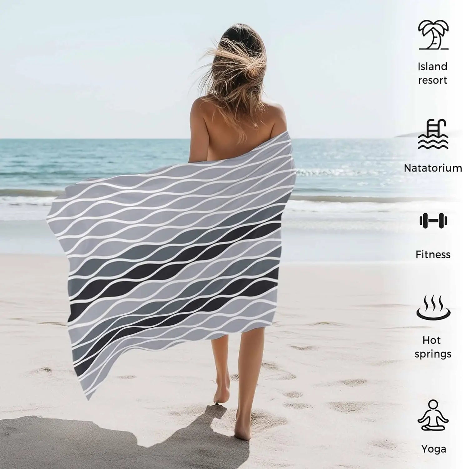 Serviette de plage motif vagues abstraites style marocain - vue 4 sur 6