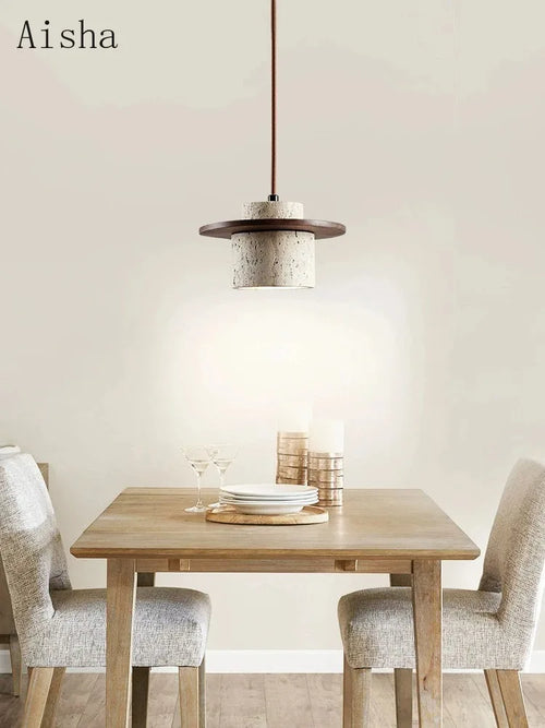 suspension japonaise en bois et pierre pour décoration intérieure - vue 4 sur 8