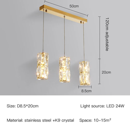 suspension nordique moderne en acier inoxydable et cristal décoratif - vue 15 sur 18