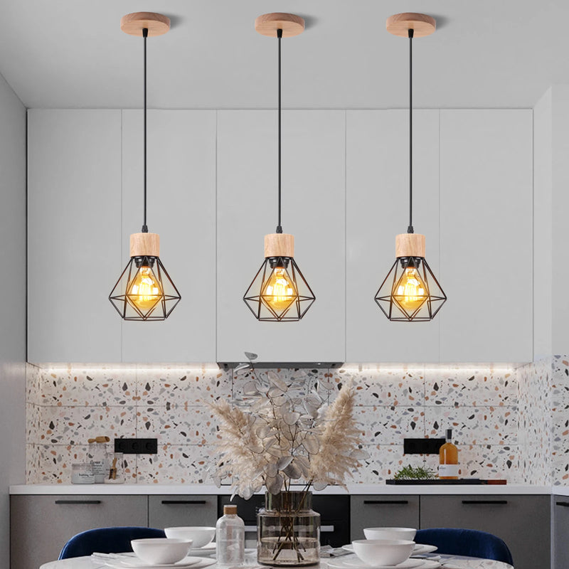 suspension vintage en bois luminaire led suspendu