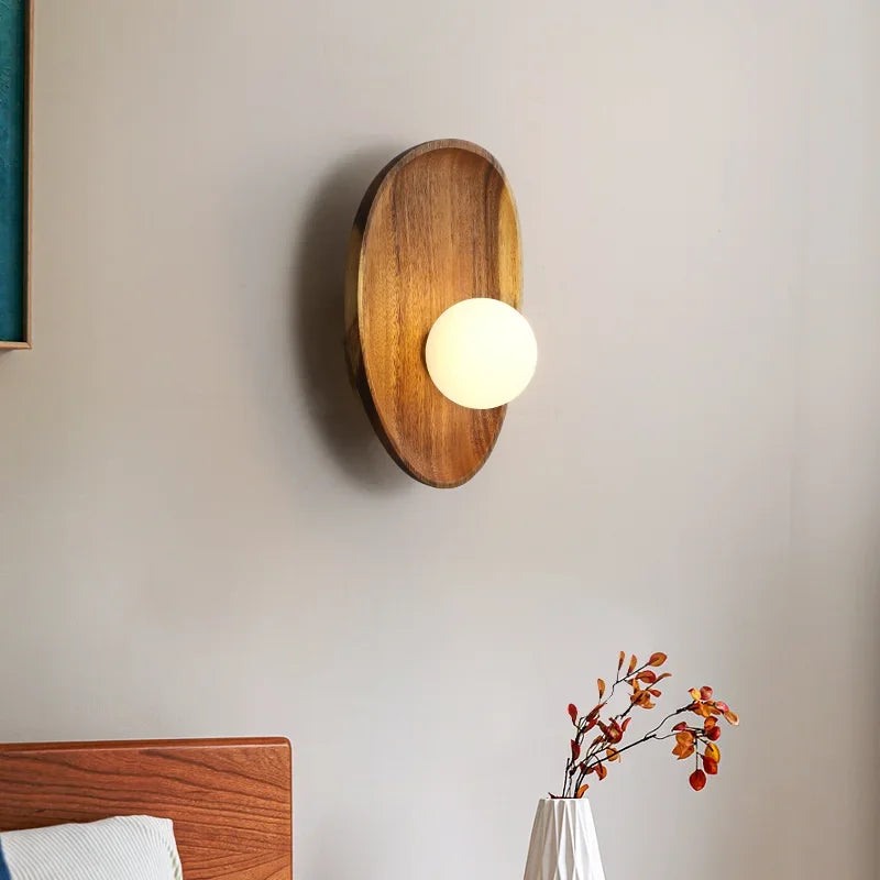 applique murale en bois naturel avec abat-jour en verre vintage - vue 4 sur 8