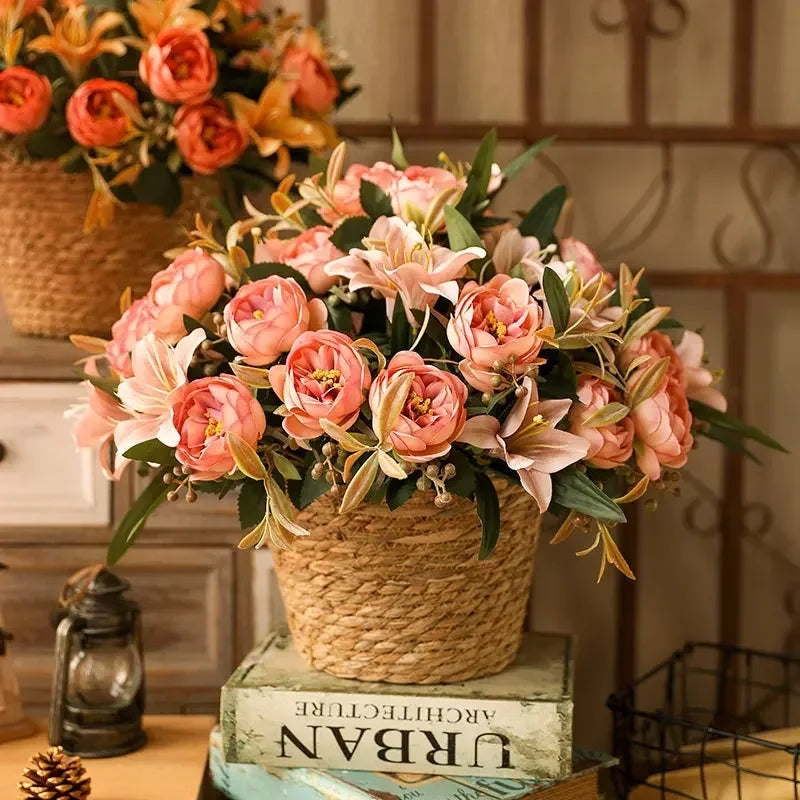 bouquet de pivoines et lys en soie pour saint-valentin