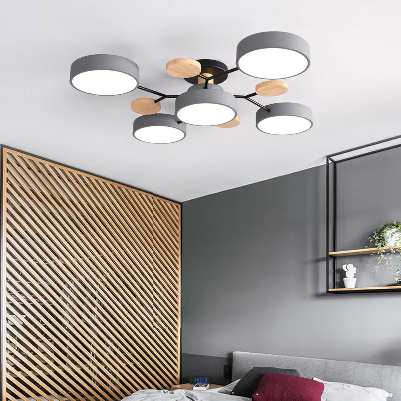 lustre en bois led style nordique pour diverses pièces