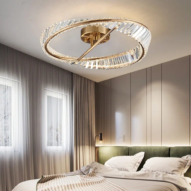 plafonnier led dimmable moderne avec anneaux de cristal - vue 4 sur 9
