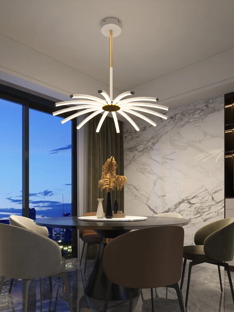 lustre moderne simple luxueux avec lampes led suspendues - vue 4 sur 11