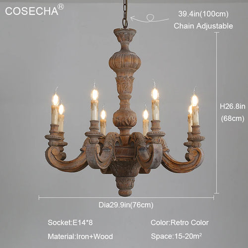 lustre vintage en bois éclairage art déco nordique rétro - vue 11 sur 12