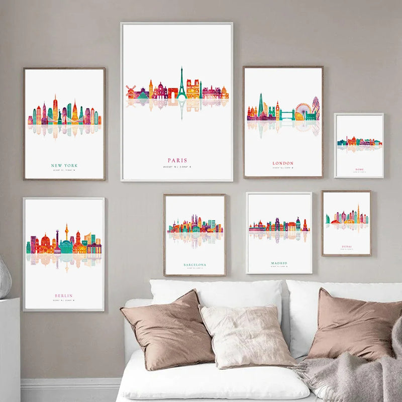 affiches art mural skyline de grandes villes pour décoration intérieure