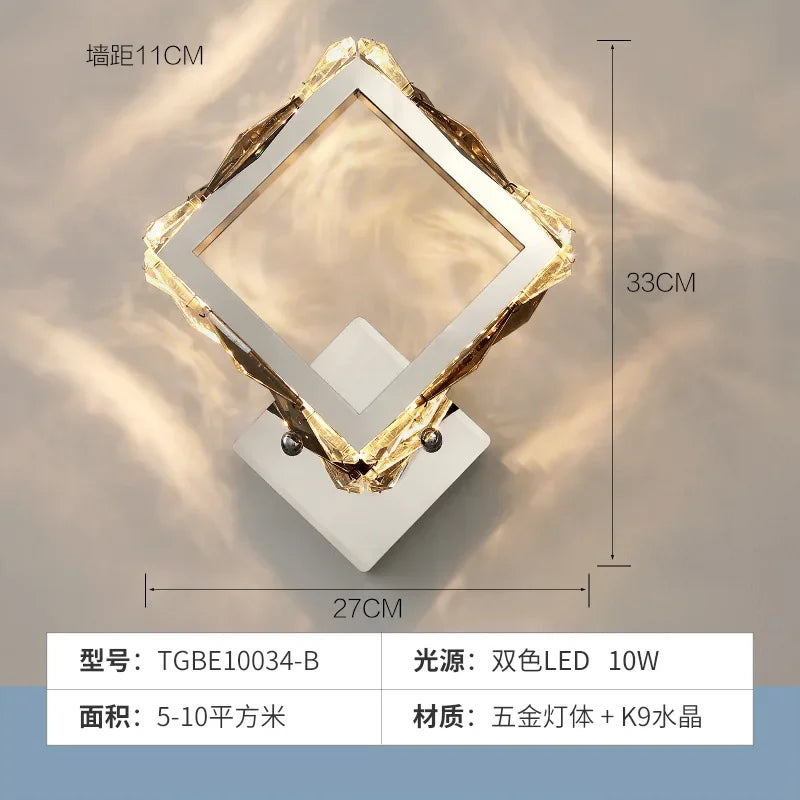 Bed Lamp, Wall Lamp, Bedroom Minimalist Living Room Light, LED Light Luxury TV Background Wall Lamp, Crystal Staircase Light - vue 8 sur 8