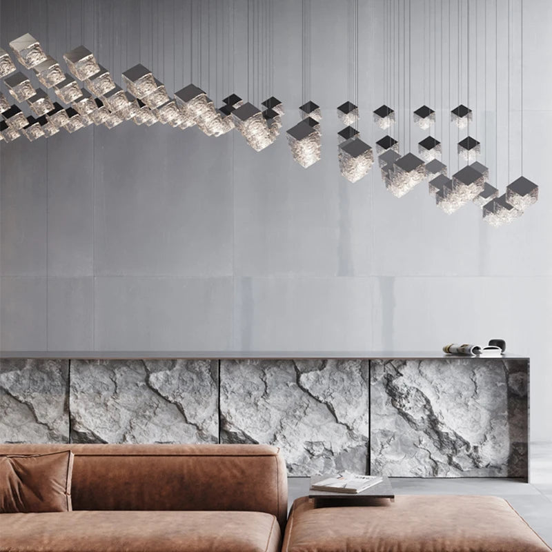 Modern cubic design villa pendant lights, Nordic living room, hotel lobby lights, restaurant, bar interior decoration lights - vue 4 sur 14
