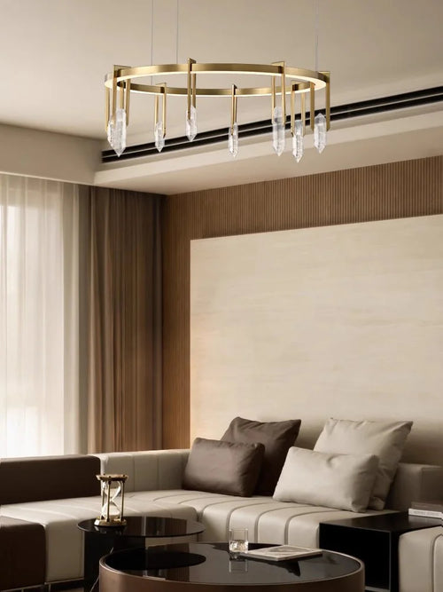Lamparas italiennes cuivre postmoderne LED ronde cristal luxe suspension lampe décor à la maison luminaires pour salle à manger Lustre