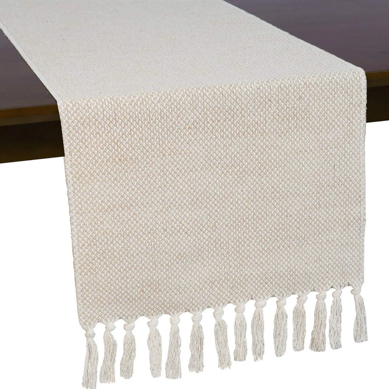 Chemin de table en lin brodé rustique beige