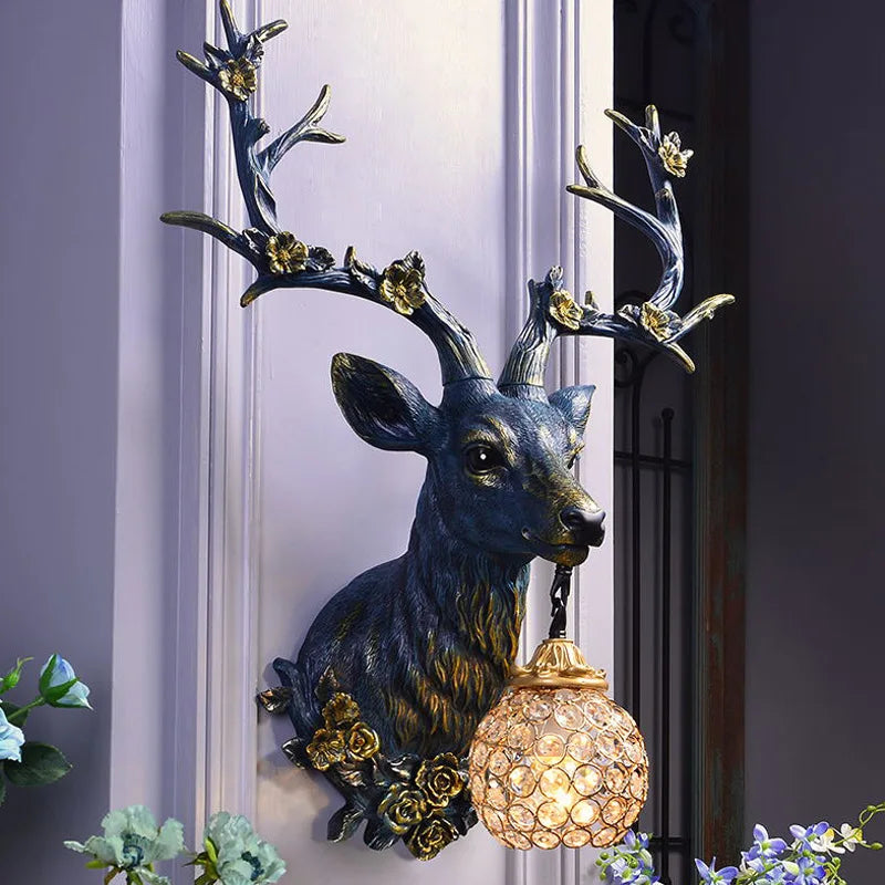 lampe de cerf vintage en résine avec abat-jour de luxe - vue 3 sur 6