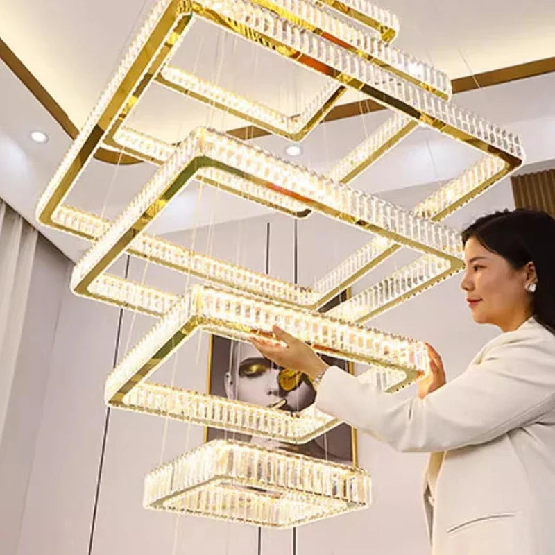 2024 New Modern Home Decoration Crystal Chandelier, Stair Pendant Lamp, Living Room Pendant Lights, Interior Lighting - vue 5 sur 8