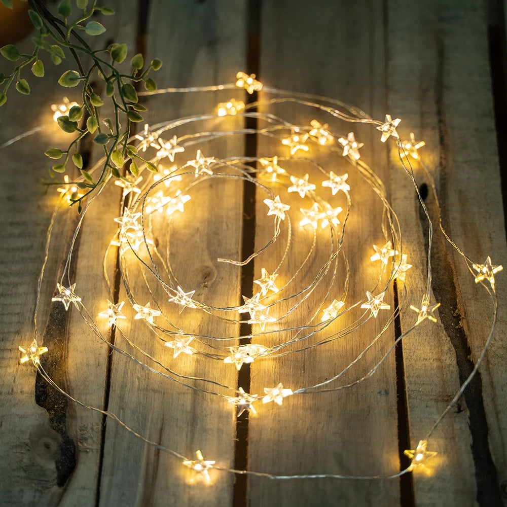 guirlande lumineuse led étoile fil cuivre pour décorations de fête - vue 6 sur 8