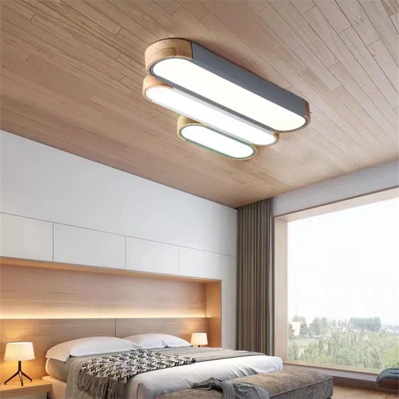 Plafonniers en bois télécommande minimaliste longue lampe led panneaux acryliques décoratifs chambre couloir salle à manger éclairage