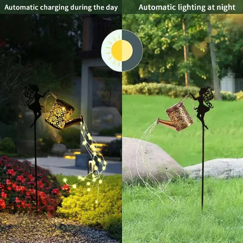 arrosoir solaire avec lumières de jardin et statues de fées - vue 4 sur 7