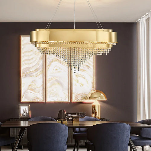 lustre moderne art design en cristal doré pour décoration luxueuse - vue 3 sur 11