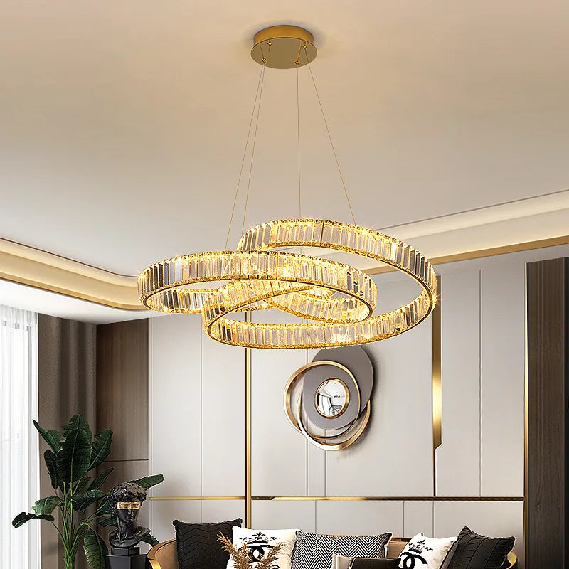Postmodernisme moderne luxe minimaliste nordique cristal LED lustre pour salon Villa décoration de la maison anneau circulaire