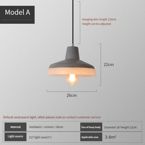 suspension industrielle en béton avec abat-jour en ciment