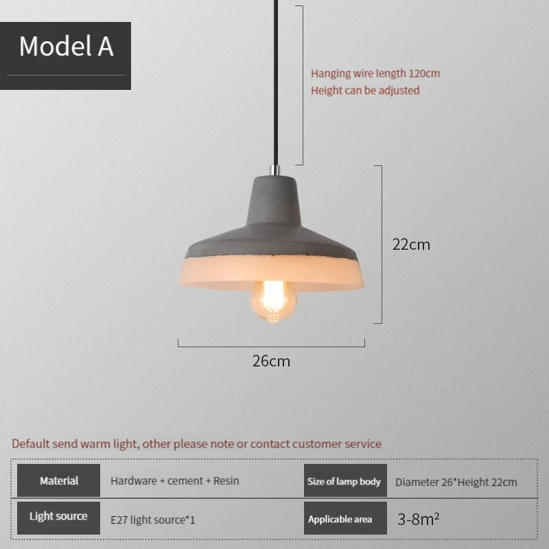 suspension industrielle en béton avec abat-jour en ciment